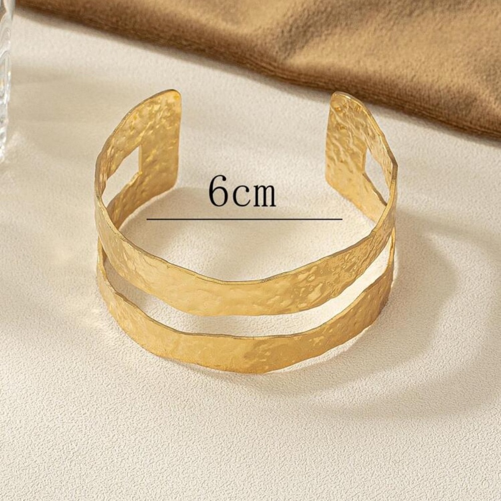 Gold Textured Double Band Cuff Bracelet - Picture 2 of 2